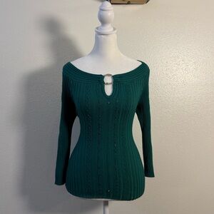 Y2K green embellished off the shoulder sweater top